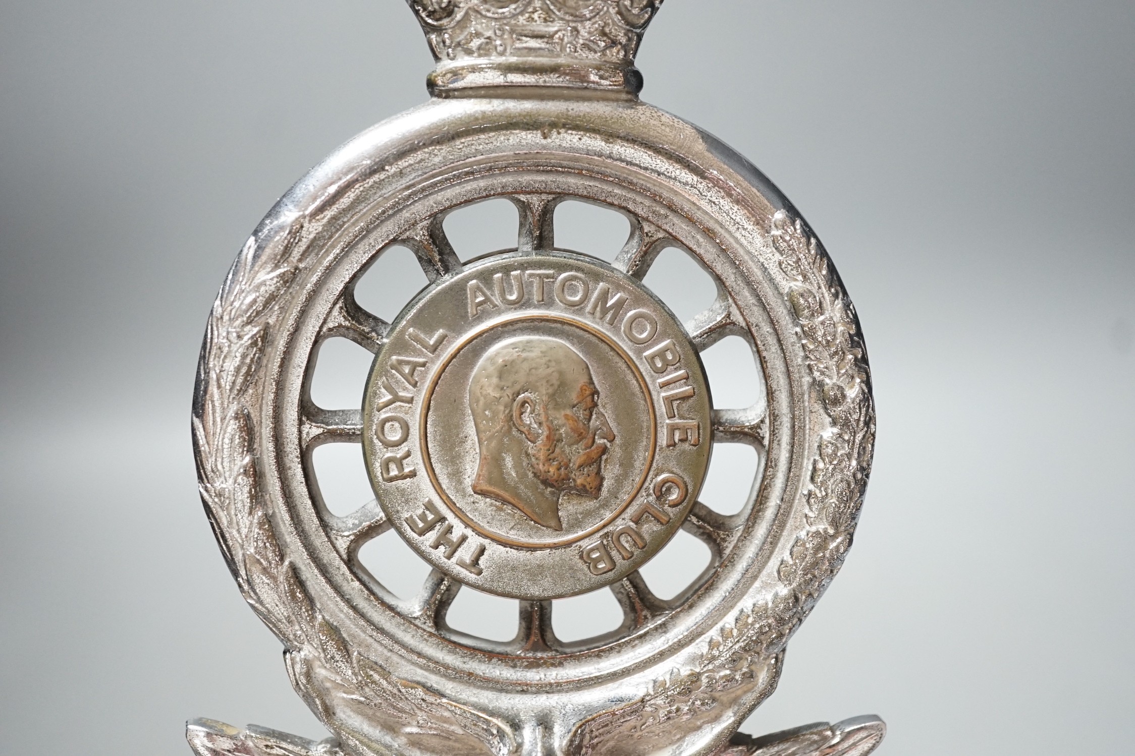 A pre-WWI RAC chromium plated car badge, 16.5cms high